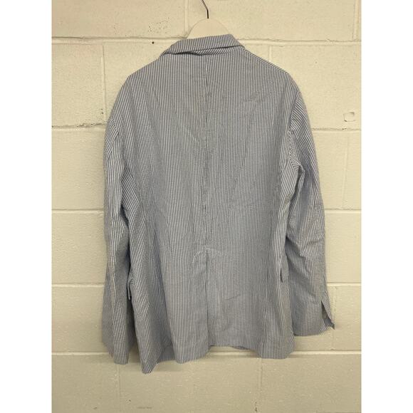 RTR Denimist Montauk NY SzXS Deconstructed Blue White Pinstripe Oversized Blazer - Picture 6 of 8